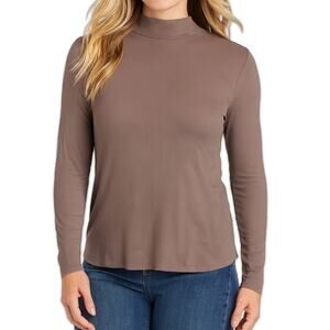 Barefoot Dreams Top Womens XL Rib Knit Mock Neck Long Sleeve Bamboo Blend Taupe